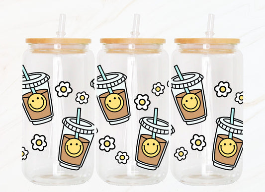 Happy Iced Coffee 16 oz. Glass Sipper